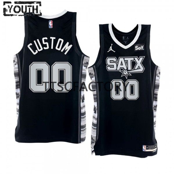 San Antonio Spurs Trikot Benutzerdefinierte Nike 2022-23 Statement Edition Schwarz Swingman - Kinder